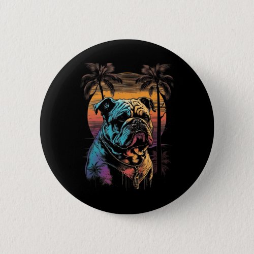 Bulldog 80s Sunset Vintage Retro Style  Button