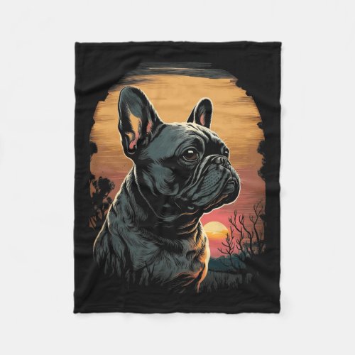 Bulldog 80s Sunset Vintage Retro Style  Fleece Blanket