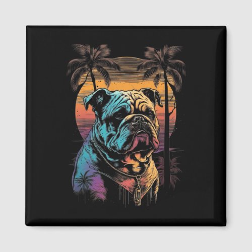 Bulldog 80s Sunset Vintage Retro Style  Magnet