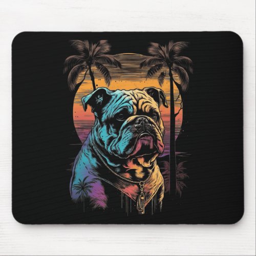 Bulldog 80s Sunset Vintage Retro Style  Mouse Pad