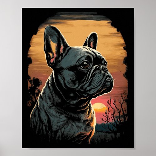 Bulldog 80s Sunset Vintage Retro Style  Poster