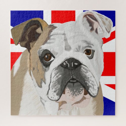 Bulldog against Union Jack Flag Jigsaw Puzzle
