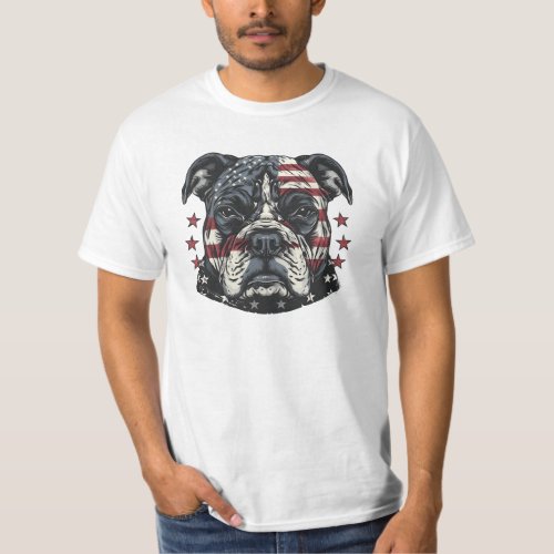 Bulldog American Flag 4th July T_Shirt