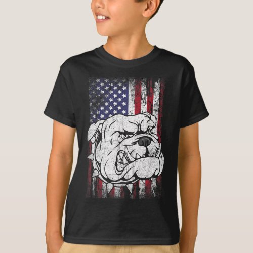 Bulldog American Flag Dog  T_Shirt