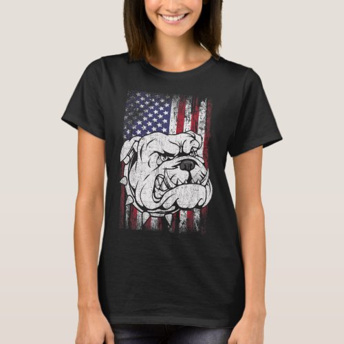 Bulldog American Flag Dog  T_Shirt