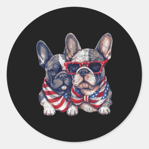 Bulldog American Flag Patriotic 4th Of July French Classic Round Sticker