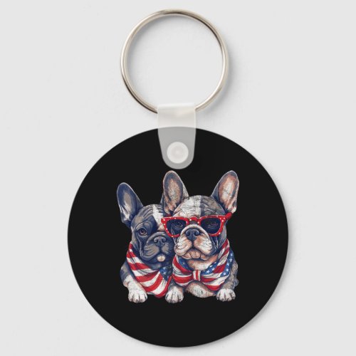 Bulldog American Flag Patriotic 4th Of July French Keychain