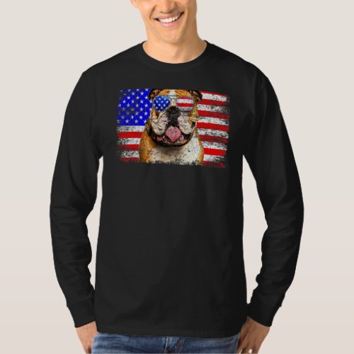 Bulldog American Flag Usa Awesome   T_Shirt