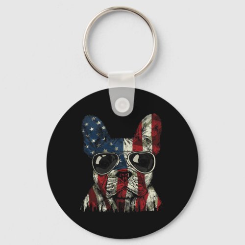 Bulldog American Usa Flag 4th Of July Frenchie  Keychain