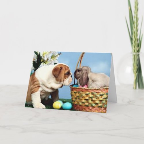 Bulldog and Easter Bunny Holiday Card