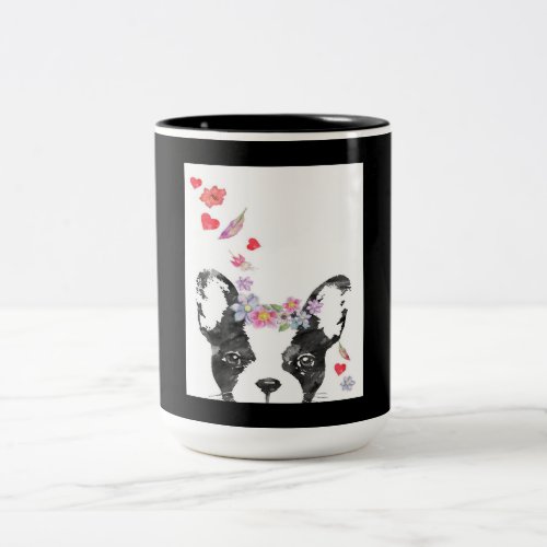 Bulldog And Flowers  Cute Dog Lovers Gifts Two_Tone Coffee Mug