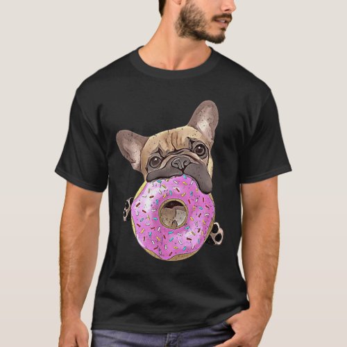 Bulldog And Pink Donut  T_Shirt