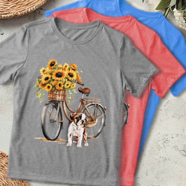 Bulldog and Sunflower Bicycle Tri-Blend Shirt (Creator Uploaded)