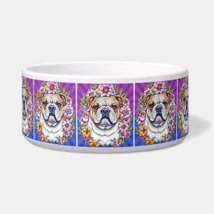 Bulldog and Whimsical Flowers Bowl