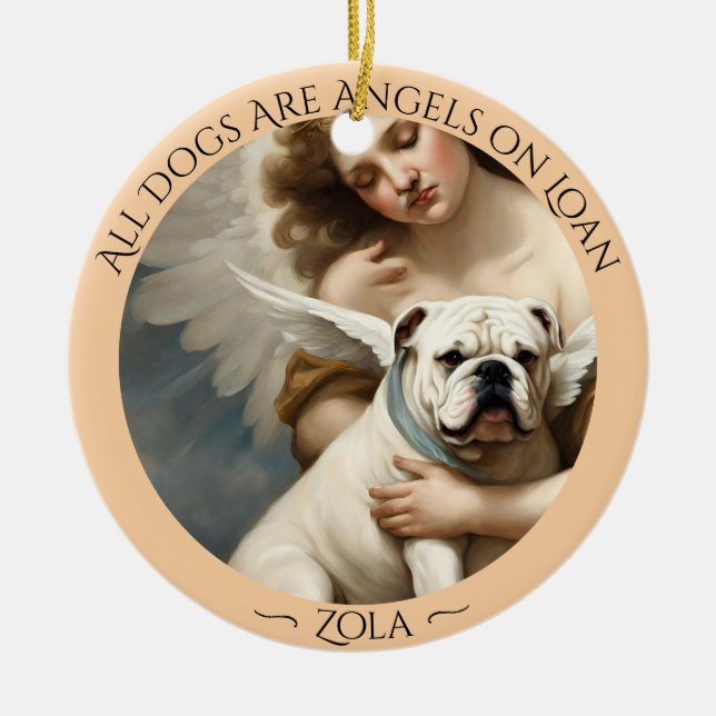 Bulldog Angel Personalized Memorial Ceramic Ceramic Ornament (Front)