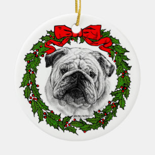 Bulldog Art by Glenda S. Harlan Ceramic Ornament