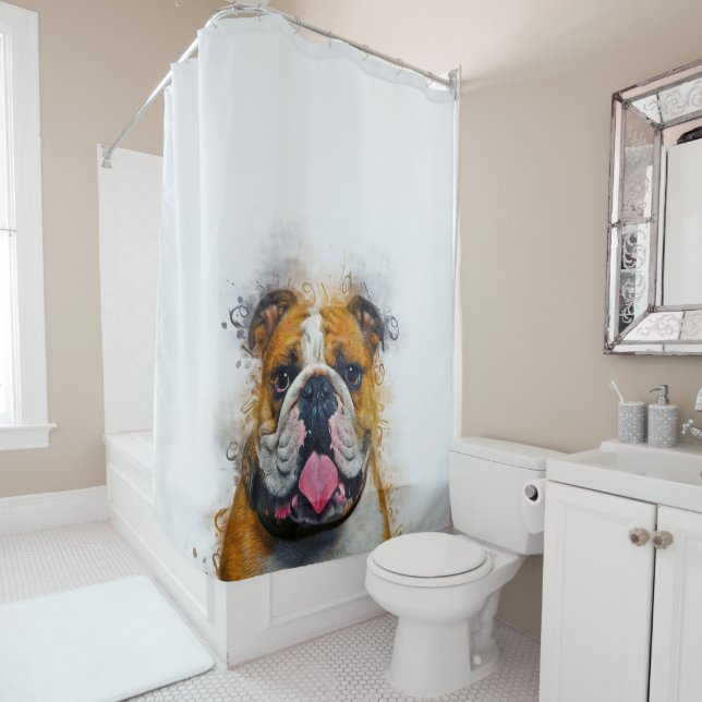 Bulldog Art English Bulldog Lover Gift Idea Shower Curtain (In Situ)