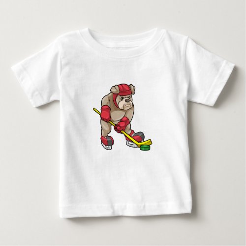 Bulldog at Ice hockey with Hockey stick Baby T_Shirt