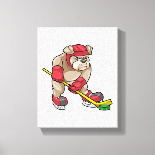 Bulldog at Ice hockey with Hockey stick Canvas Print