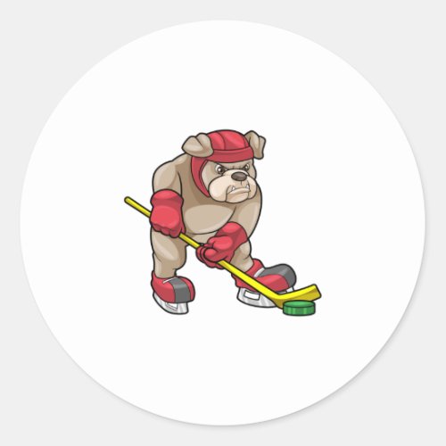 Bulldog at Ice hockey with Hockey stick Classic Round Sticker