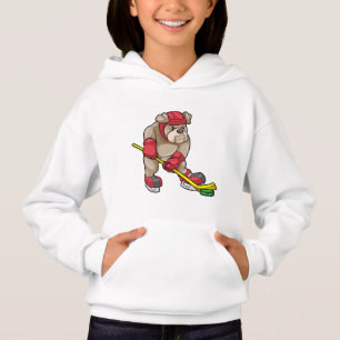 Bulldog at Ice hockey with Hockey stick Hoodie