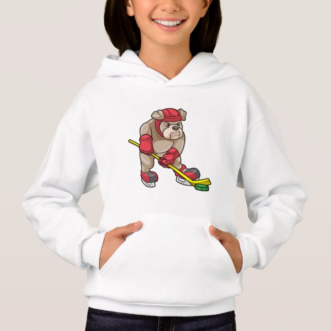 Bulldog at Ice hockey with Hockey stick Hoodie (Front)
