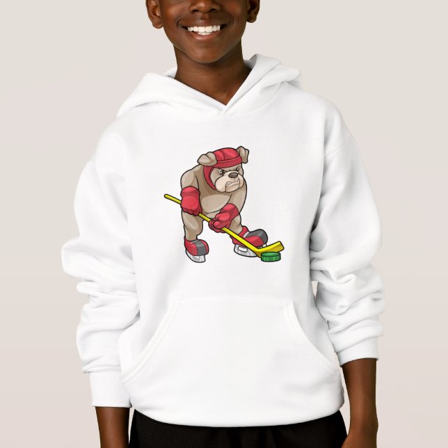 Bulldog at Ice hockey with Hockey stick Hoodie (Front)