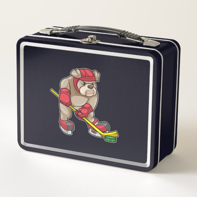 Bulldog at Ice hockey with Hockey stick Metal Lunch Box (Front)