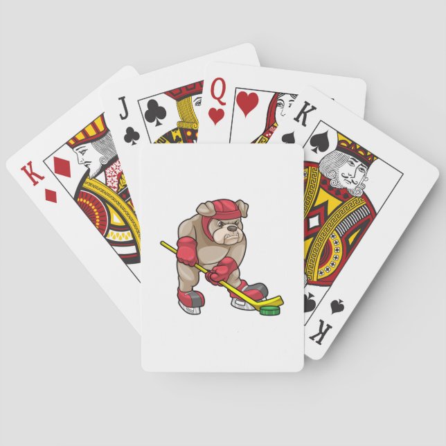 Bulldog at Ice hockey with Hockey stick Poker Cards (Back)