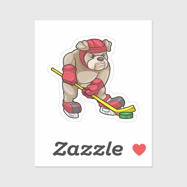 Bulldog at Ice hockey with Hockey stick Sticker (Sheet)