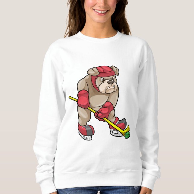 Bulldog at Ice hockey with Hockey stick Sweatshirt (Front)