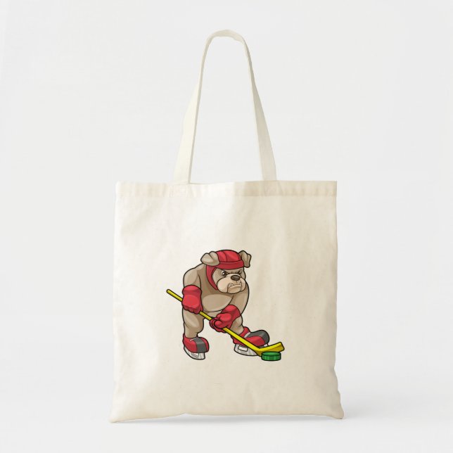 Bulldog at Ice hockey with Hockey stick Tote Bag (Front)