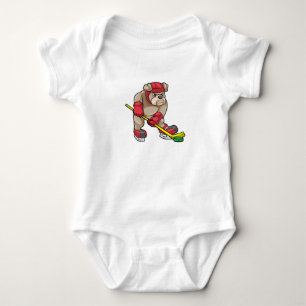 Bulldog at Ice hockey with Ice hockey stick Baby Bodysuit