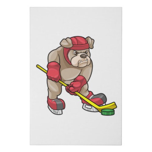 Bulldog at Ice hockey with Ice hockey stick Faux Canvas Print