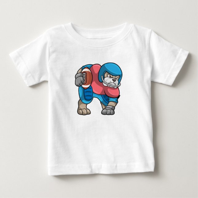Bulldog at Sports with Football & Helmet Baby T-Shirt (Front)