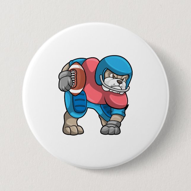 Bulldog at Sports with Football & Helmet Button (Front)