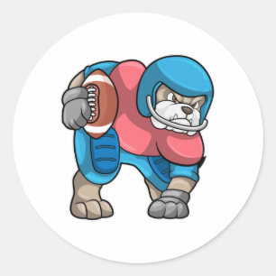 Bulldog at Sports with Football & Helmet Classic Round Sticker