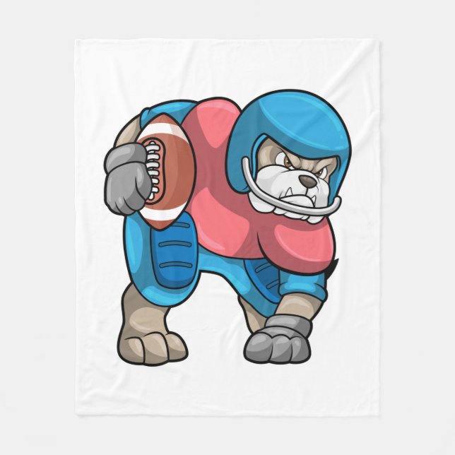 Bulldog at Sports with Football & Helmet Fleece Blanket (Front)