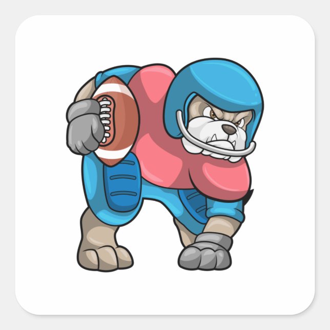 Bulldog at Sports with Football & Helmet Square Sticker (Front)
