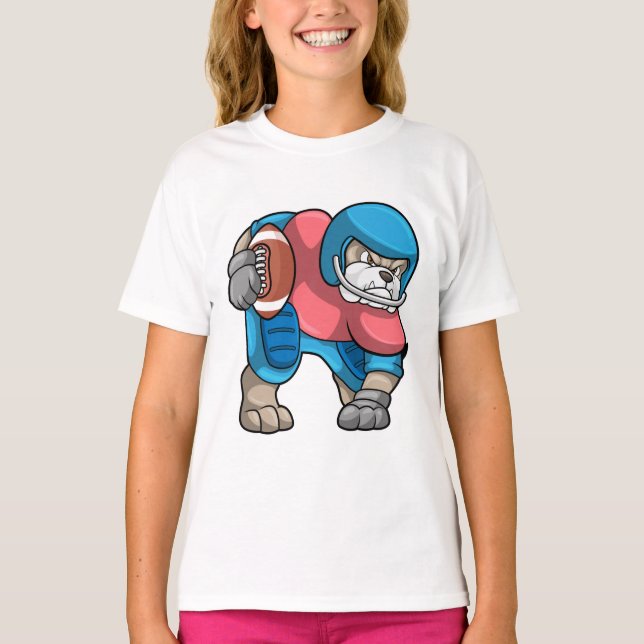 Bulldog at Sports with Football & Helmet T-Shirt (Front)