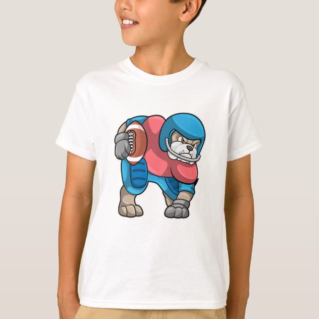 Bulldog at Sports with Football & Helmet T-Shirt (Front)