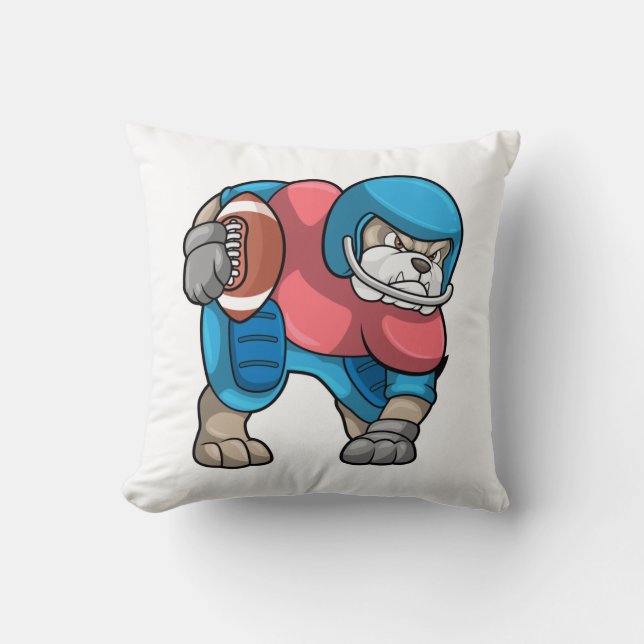 Bulldog at Sports with Football & Helmet Throw Pillow (Front)