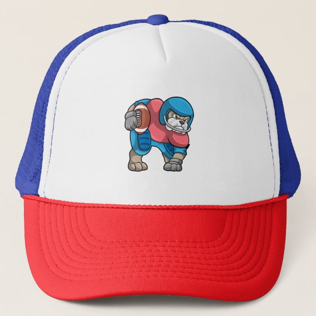 Bulldog at Sports with Football & Helmet Trucker Hat (Front)