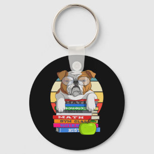 Bulldog Back To School Book Worm Dog  Keychain