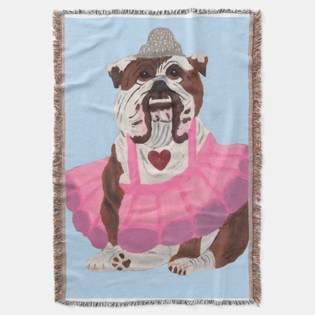 Bulldog Ballerina Throw Blanket (Front Vertical)