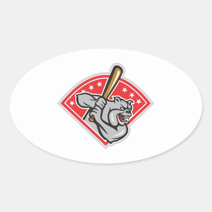 Bulldog Baseball Hitter Batting Cartoon Oval Stickers