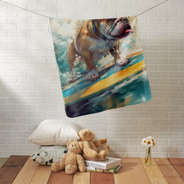 Bulldog Beach Surfing Painting Baby Blanket (In Situ)