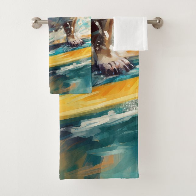Bulldog Beach Surfing Painting Bath Towel Set (Insitu)