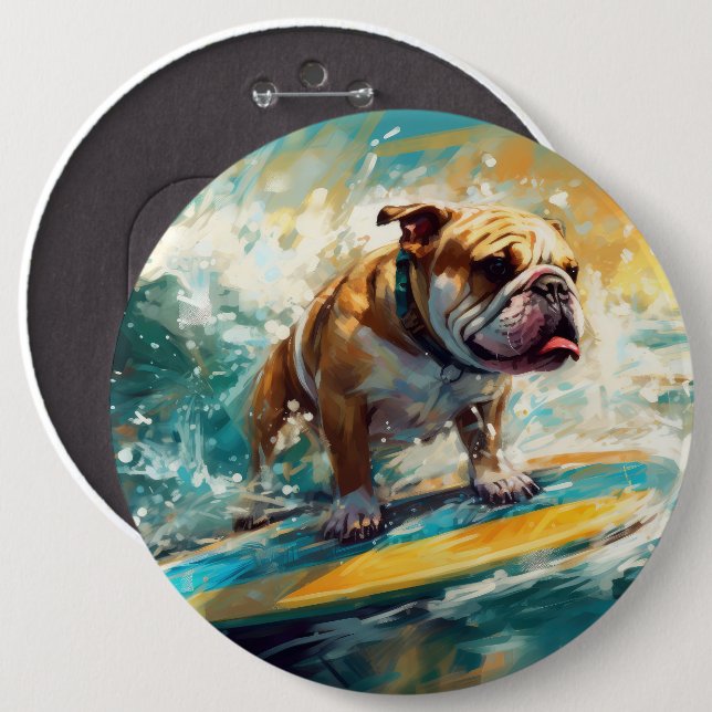 Bulldog Beach Surfing Painting Button (Front & Back)