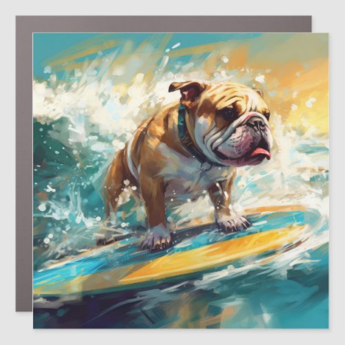 Bulldog Beach Surfing Painting Car Magnet